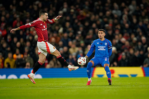 Europa League 2024-25: Diogo Dalot and James Tavernier challenge for the ball 