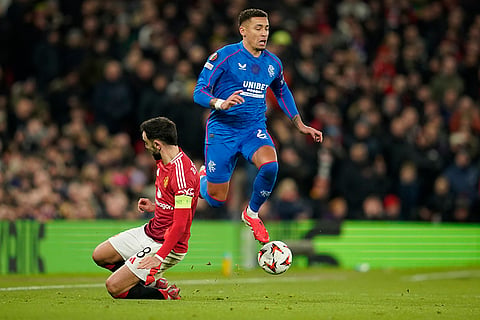 Europa League 2024-25: Bruno Fernandes and James Tavernier challenge for the ball 
