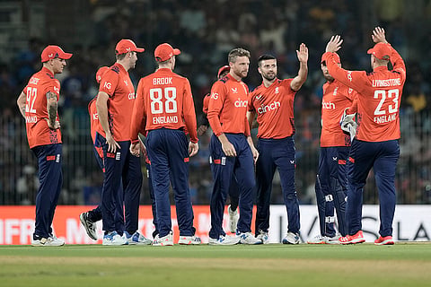 IND vs ENG 2nd T20: England's Mark Wood celebrates after the dismissal of India's Abhishek Sharma
