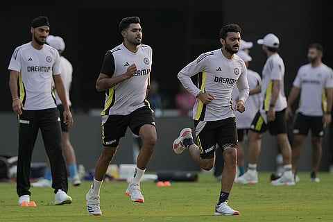 IND vs ENG 2nd T20: Harshit Rana, centre, Axar Patel attends a practice session 