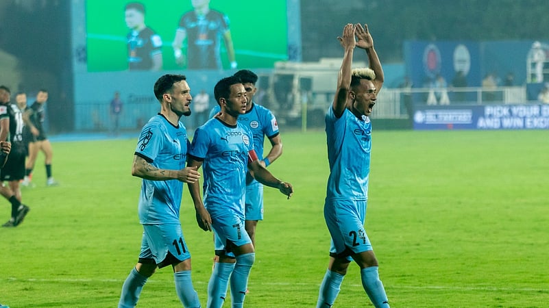 Mumbai City FC player Bipin Singh celebrating after the first goal.