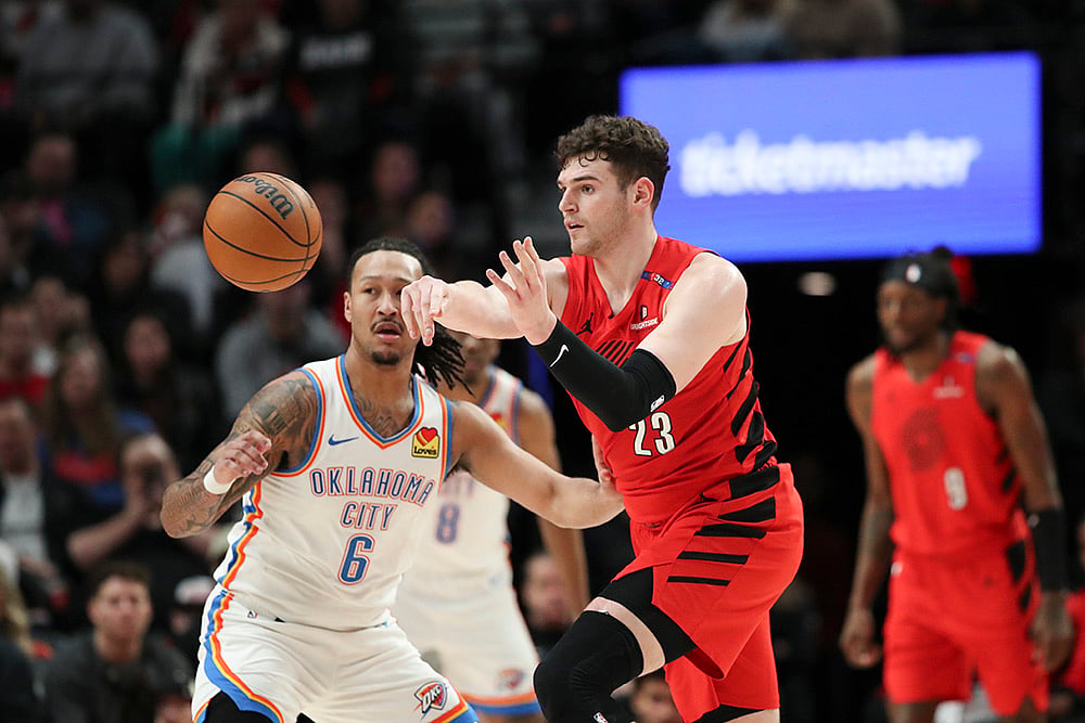 NBA Basketball game Oklahoma City Thunder vs Portland Trail Blazers Basketball: Donovan Clingan