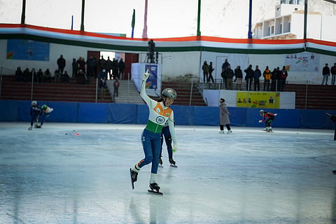 Ice skating event underway in Leh.