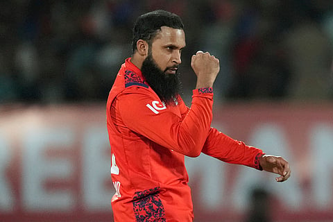 IND vs ENG 3rd T20: England's Adil Rashid celebrates the wicket of India's Tilak Varma