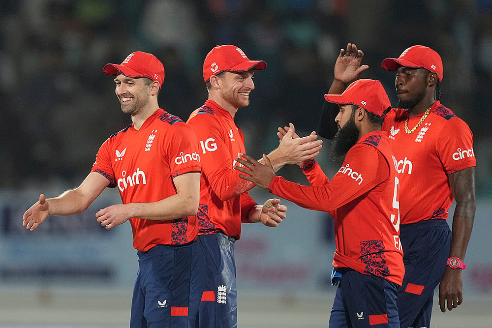 IND vs ENG 3rd T20: England's players celebrate after winning the match - | Photo: AP/Ajit Solanki