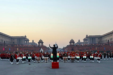 Tri-Services bands perform during the rehearsal