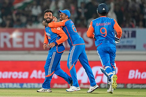 IND vs ENG 3rd T20: Varun Chakravarthy celebrates the wicket of England's Jofra Archer