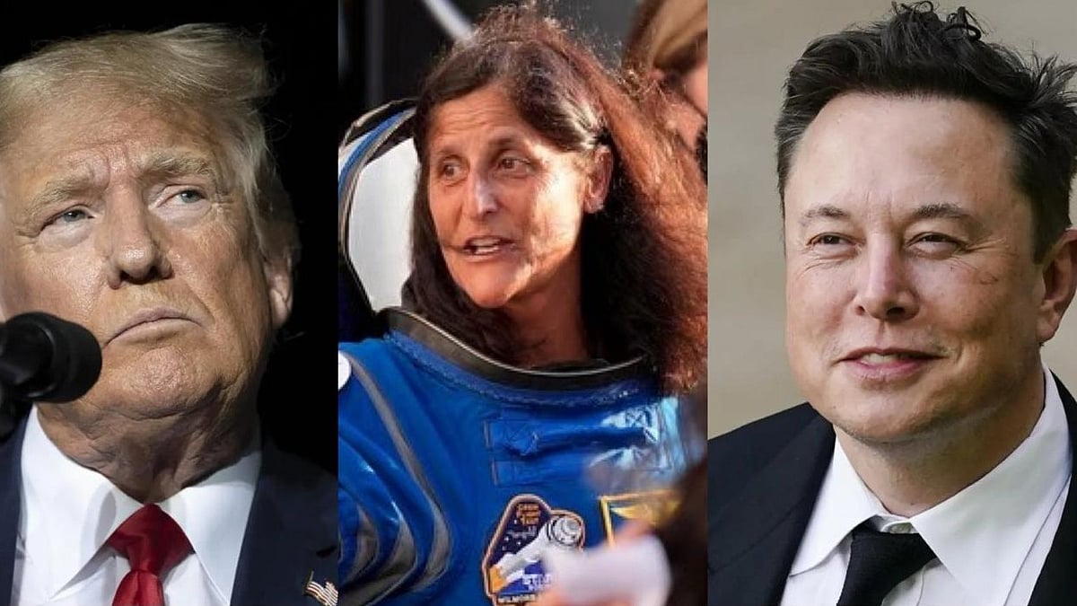 AP : US President Donald Trump (L), astronaut Sunita Williams, and tech billionaire Elon Musk (R)