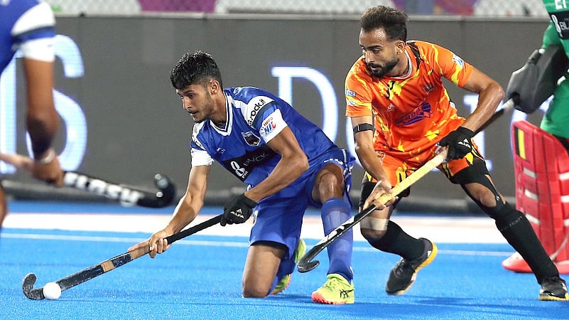 Action from the Hockey India League match between Soorma Hockey Club and Shrachi Rarh Bengal Tigers.