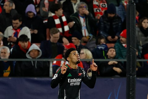 Champions League 2024-25: Ethan Nwaneri celebrates after scoring his side's second goal 