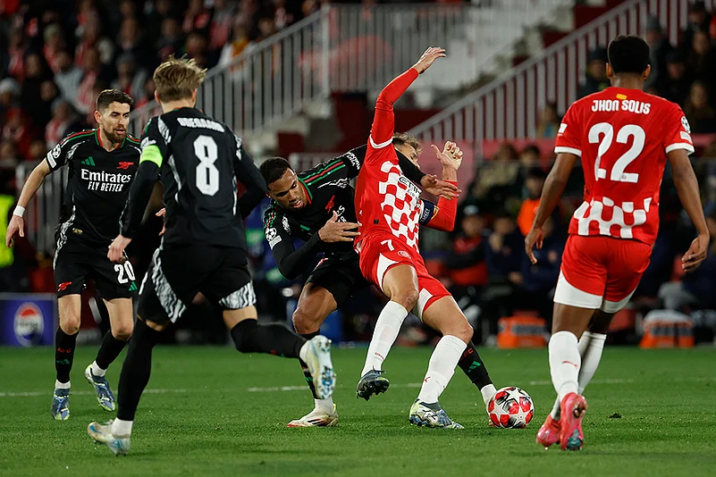 UEFA Champions League soccer Girona Vs Arsenal match photo: Cristhian Stuani