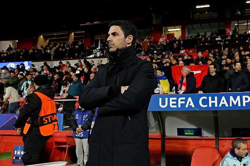 UEFA Champions League soccer Girona Vs Arsenal match photo: Mikel Arteta