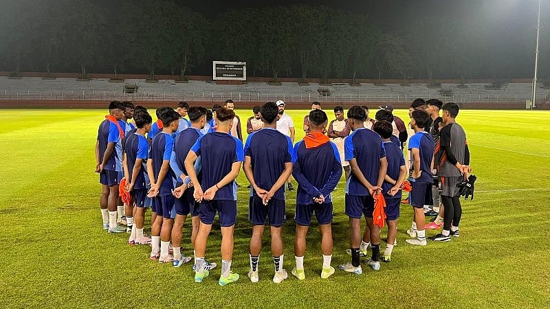 Photo: X | Indian Football Team : India under-20 national football team players during a practice session.