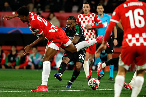 Champions League 2024-25: Arsenal's Raheem Sterling shoots against Girona