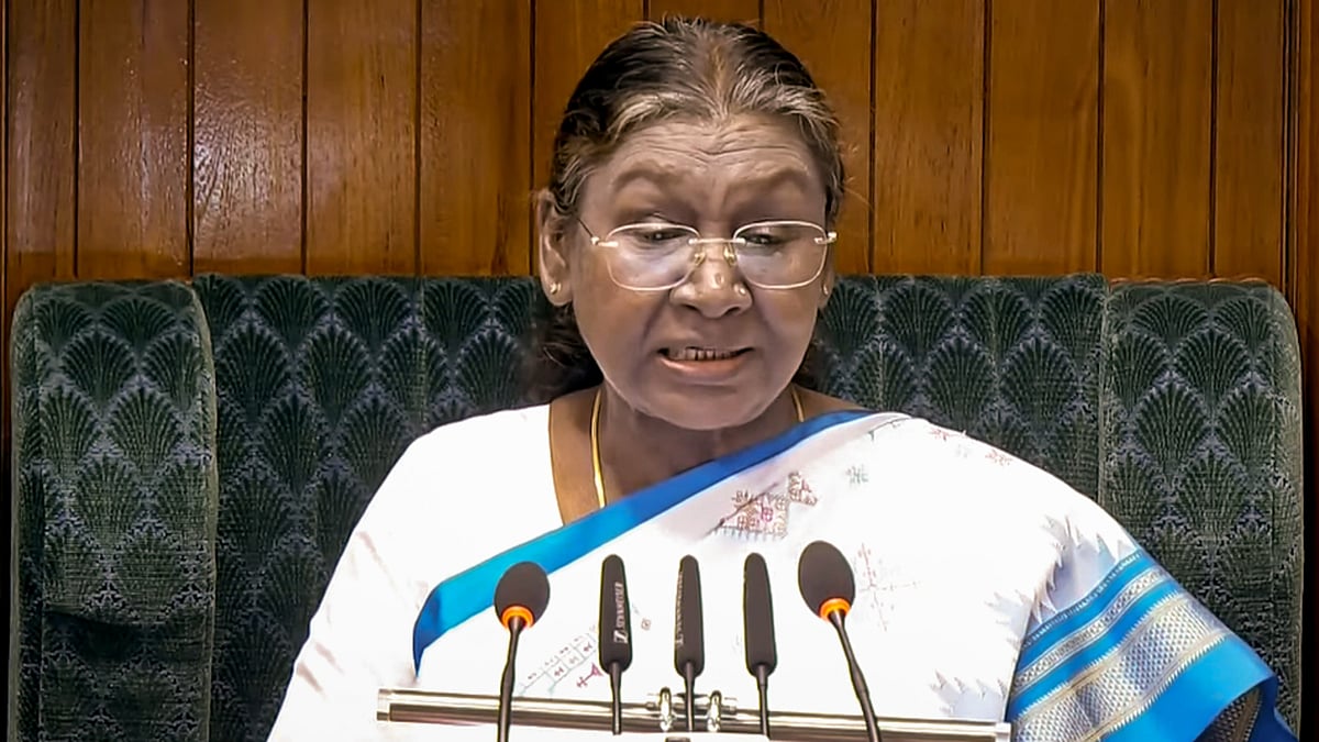 PTI : President Droupadi Murmu addresses the joint sitting of both Houses of Parliament on the first day of the Budget Session, in New Delhi, Friday, Jan. 31, 2025. 