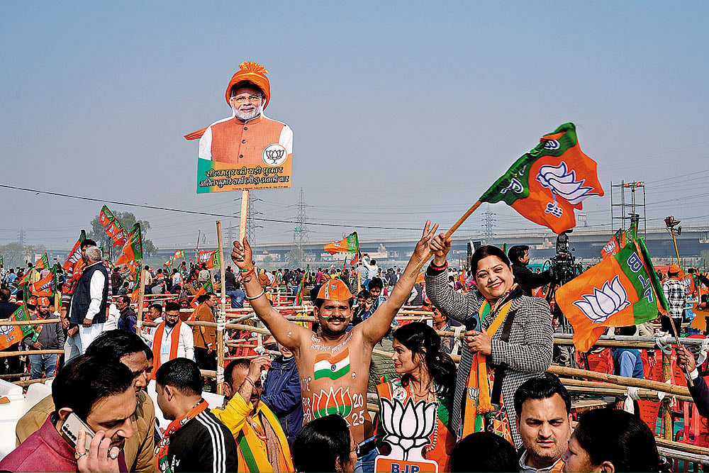 | Photo: Suresh K. Pandey : Poll Glimpses: BJP supporters at Prime Minister Narendra Modi’s rally in East Delhi