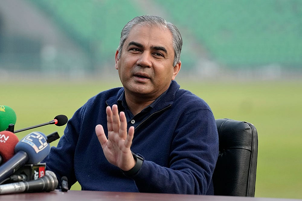 | Photo: AP/K.M. Chaudary : Chairman of Pakistan Cricket Board, Mohsin Naqvi