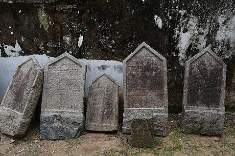 Headstones at the Paradesi synagogue in Fort Kochi. The synagogue is a remnant of the Jewish community that flourished in this area, evidencing sea trade.