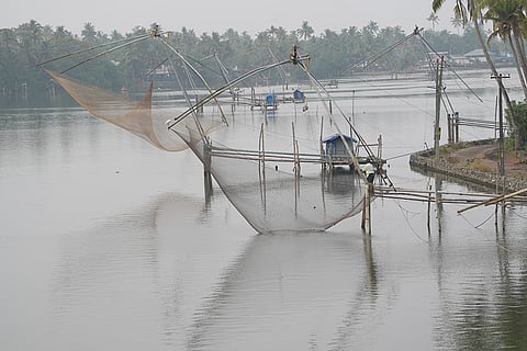 Chinese Fishing nets on the Kollam-Kottapuram waterway.