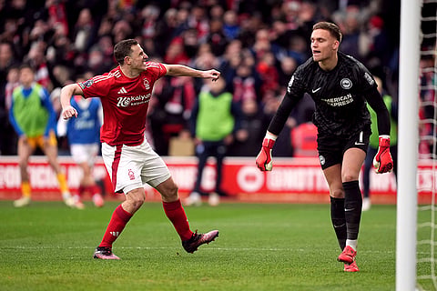 English Premier League: Nottingham Forest's Chris Wood celebrates scoring 