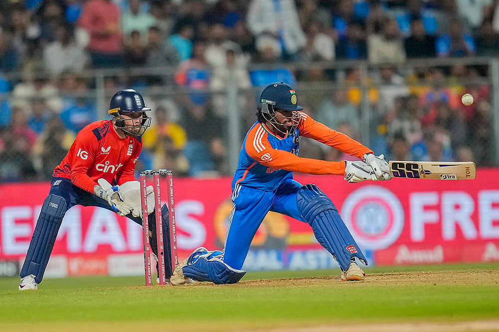 India Vs England Cricket IND vs ENG 5th T20I Photo from Mumbai: Tilak Varma 