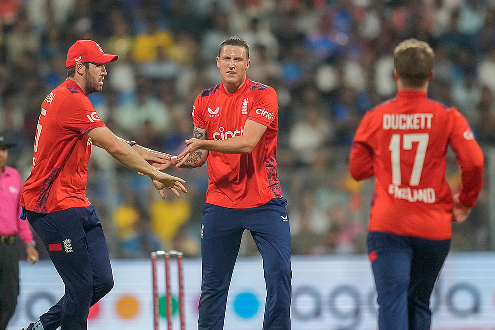 India Vs England Cricket IND vs ENG 5th T20I Photo from Mumbai: Brydon Carse