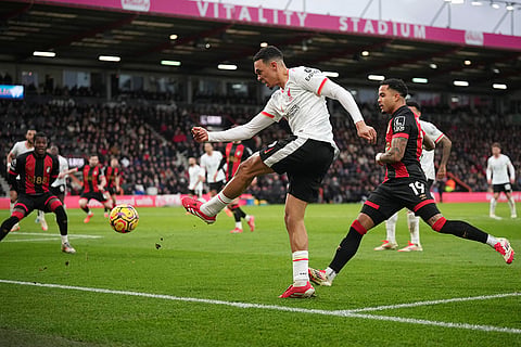 English Premier League 2024-25: Liverpool's Trent Alexander-Arnold kicks the ball