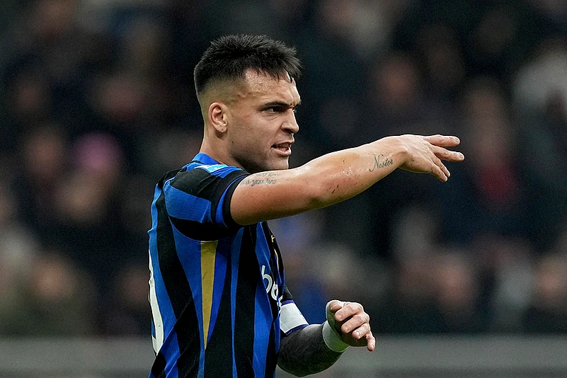 Italian Serie A soccer AC Milan vs Inter Milan match photo: Lautaro Martinez