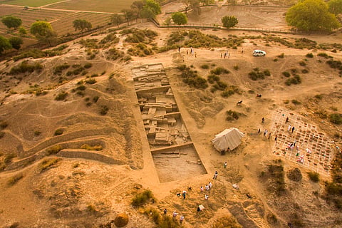 Aerial shot of Rakhigarhi excavation site