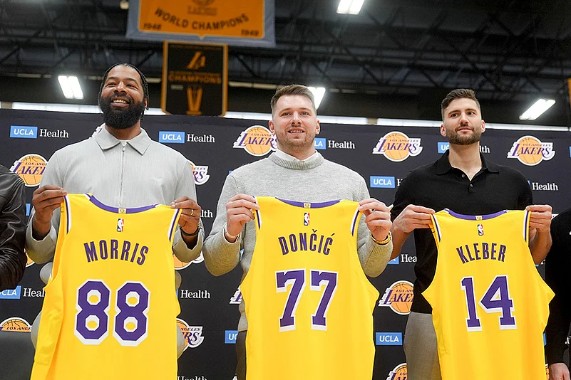 NBA basketball Luka Doncic introduced by Los Angeles Lakers