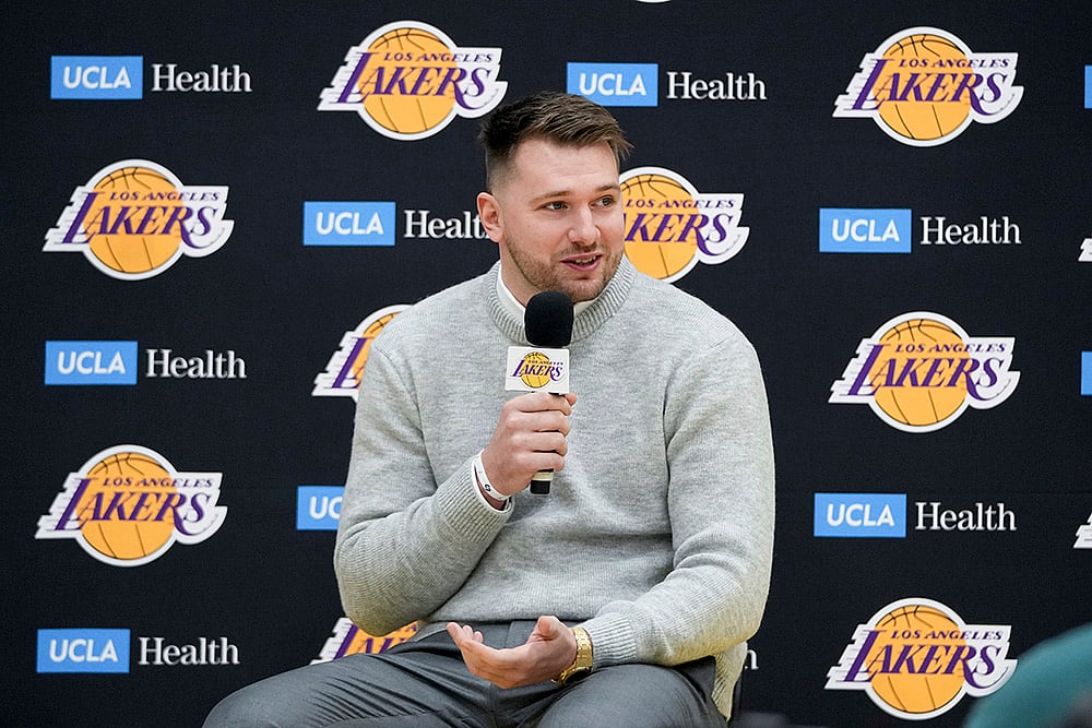 NBA basketball Luka Doncic introduced by Los Angeles Lakers