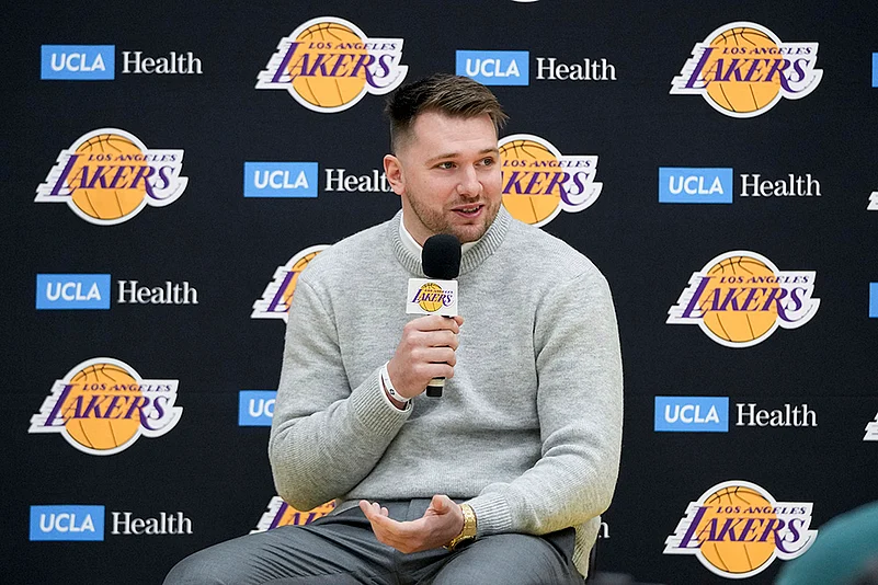 NBA basketball Luka Doncic introduced by Los Angeles Lakers