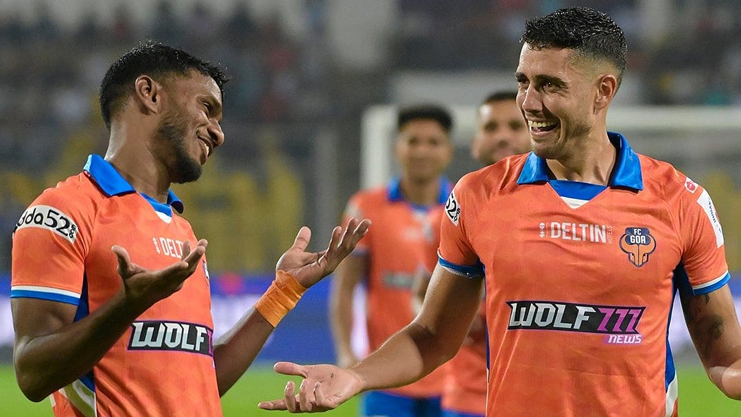 Photo: X/FC Goa : FC Goa celebrate an own goal by Odisha FC in the Indian Super League clash. 