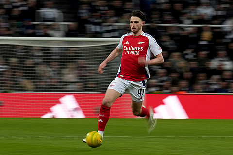 EFL Cup Semi-final: Arsenal's Declan Rice controls the ball