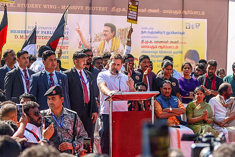Rahul Gandhi at protest against UGC draft rules