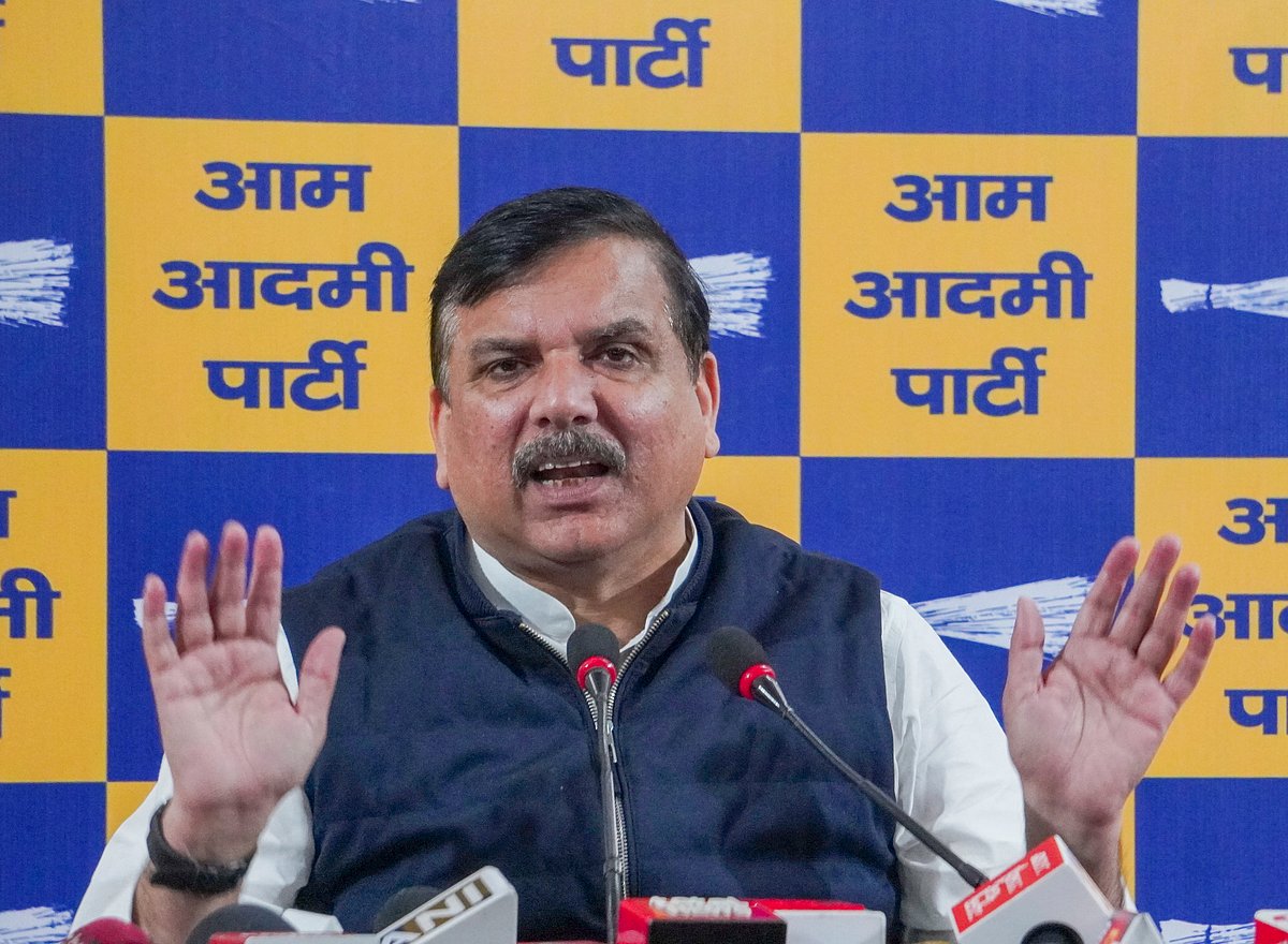 PTI : AAP leader Sanjay Singh addresses a press conference, in New Delhi, Thursday, Feb. 6, 2025.