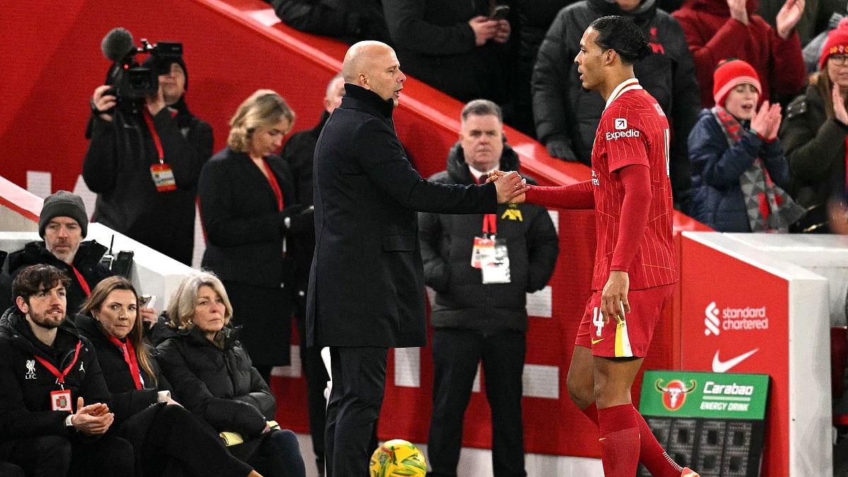 Liverpool manager Arne Slot with captain Virgil van Dijk - null