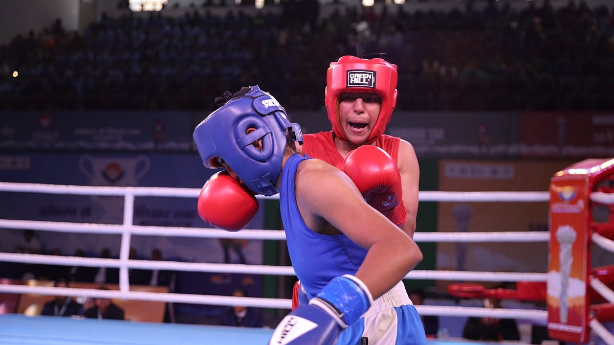 X | Uttarakhand Sports Department  : Glimpses from the 38th National Games day 10 boxing event. 