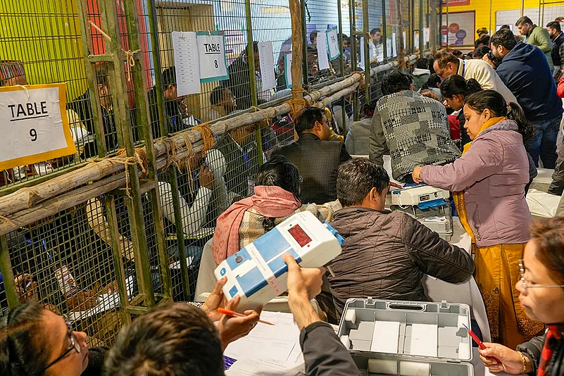 Delhi Assembly polls 2025 Counting Day: Poll officials count votes