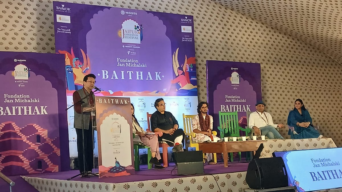 Poets onstage at JLF during the session Love in the Time of Climate Change. 