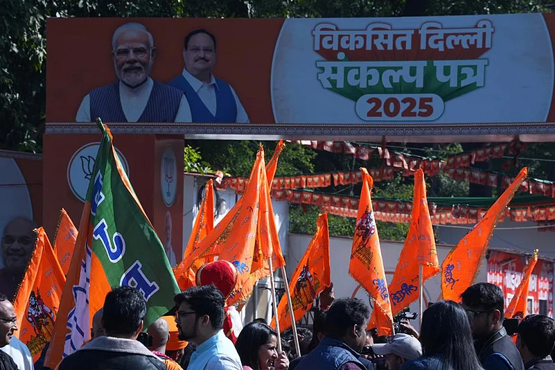 Delhi Assembly polls 2025 Counting Day: BJP supporters at the party office