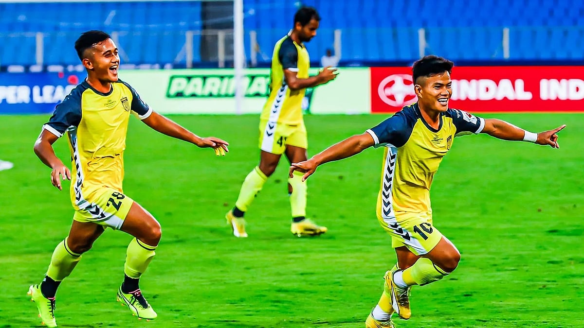 Indian Super League : Hyderabad FC celebrate a goal against Mohammedan Sporting.