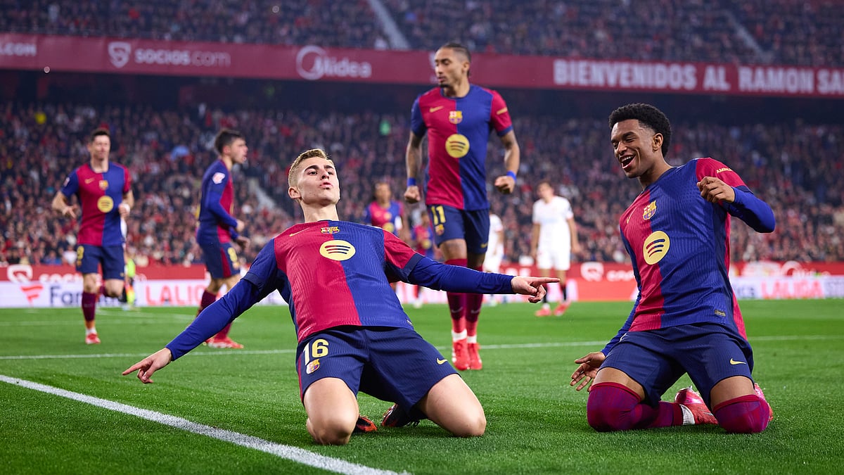 Fermin Lopez celebrates his goal against Sevilla
