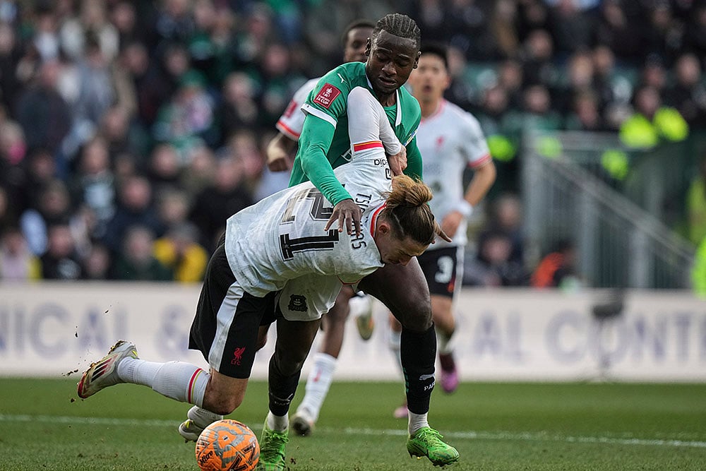 FA Cup Fourth Round Football match Plymouth Argyle vs Liverpool: Kostas Tsimikas