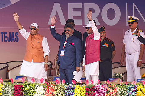 15th Aero India Air show: Defence Minister Rajnath Singh and Karnataka Deputy Chief Minister D K Shivakumar 