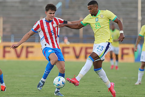 CONMEBOL U20 Championship: Paraguay's Lucas Quintana and Brazil's Allison Santana fight for the ball
