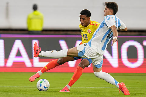 CONMEBOL U20 Championship: Colombia's Kener Gonzalez and Argentina's Valentino Acuna vie for the ball