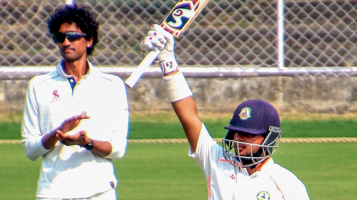 Photo-PTI : Vidarbha's Yash Rathod celebrates.