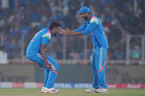 IND vs ENG 3rd ODI: India's Harshit Rana and Axar Patel celebrates the wicket of England's Harry Brook 