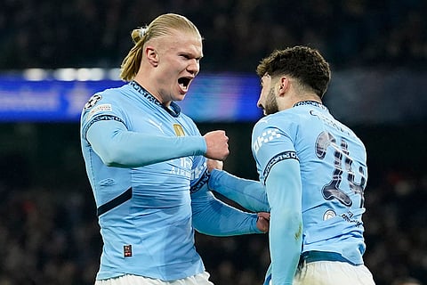 Champions League playoff first leg: Manchester City's Erling Haaland celebrates with Josko Gvardiol after scoring a goal